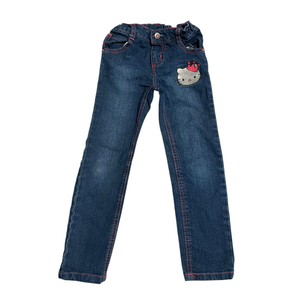 Macy's Princess By Hello Kitty Jeans Girls Size 5 Blue Straight Embroidered Pant